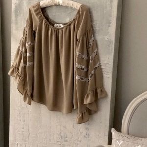 Tan Flowy Long Sleeve Top by VaVa by Joy Han